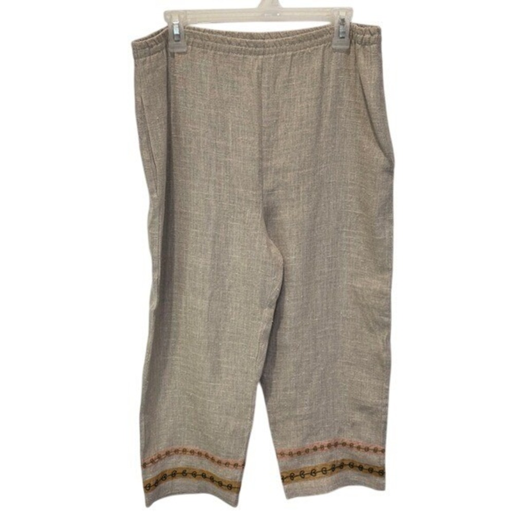 Earth Song PS Small Petite‎ Beige Embroidered Linen Blend Capri Pants